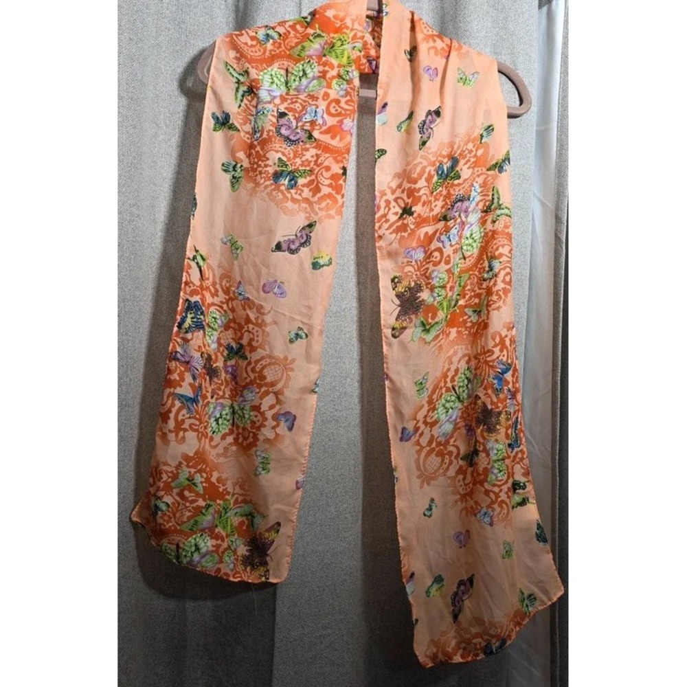 Ganz Peach Orange Butterfly Damask Print Sheer Lightweight Scarf Rectangular